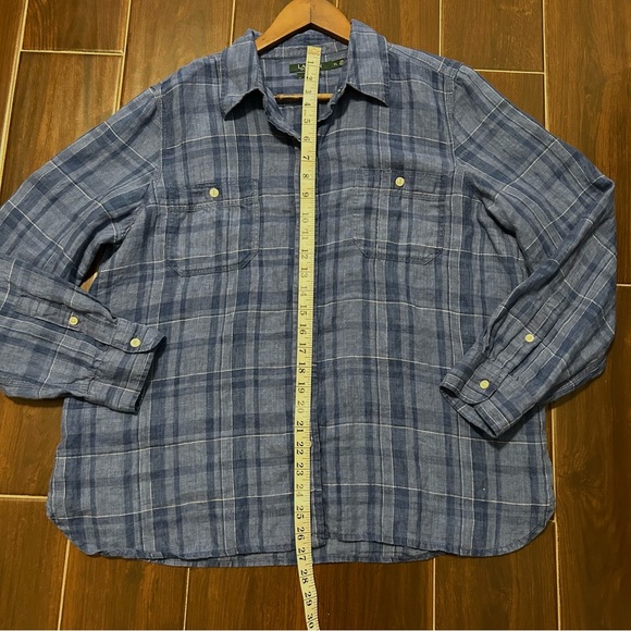 Lauren Ralph Lauren 100% Linen Plaid Button Down Shirt Women's XL Blue Preppy - Picture 4 of 7